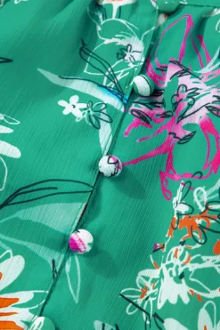 Sale Dear-Lover Floral Print Buttoned Neckline Tank Top Bright Green