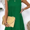 Sale Dear-Lover Knot Scoop Back Ruffle Hem Sleeveless Mini Dress Bright Green