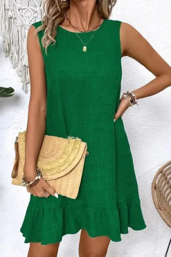 Sale Dear-Lover Knot Scoop Back Ruffle Hem Sleeveless Mini Dress Bright Green