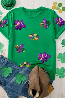 Online Dear-Lover Mardi Gras Sequin Patched Graphic Tee Bright Green