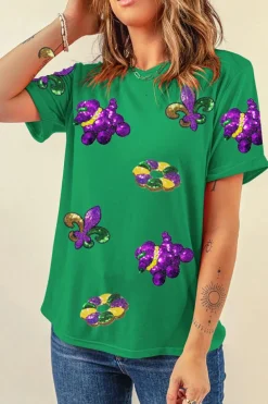 Online Dear-Lover Mardi Gras Sequin Patched Graphic Tee Bright Green