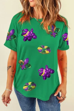 Online Dear-Lover Mardi Gras Sequin Patched Graphic Tee Bright Green