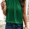 Online Dear-Lover Pleated Mock Neck Frilled Trim Sleeveless Top Bright Green