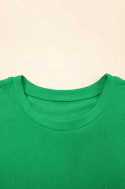 Hot Dear-Lover Ribbed Pearl Beaded Puff Sleeve Top Bright Green