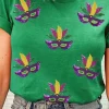 Discount Dear-Lover Sequin Mardi Gras Mask Patched Pattern Crewneck Tee Bright Green