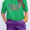 Discount Dear-Lover Sequin mardi gras Graphic T Shirt Bright Green