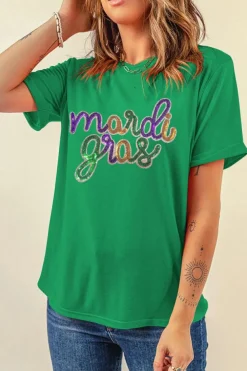 Discount Dear-Lover Sequin mardi gras Graphic T Shirt Bright Green