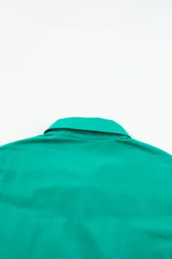 Clearance Dear-Lover Shirred Ruffle Sleeve Button Up Short Dress Bright Green