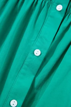 Clearance Dear-Lover Shirred Ruffle Sleeve Button Up Short Dress Bright Green