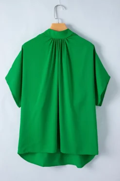 New Dear-Lover Solid Mock Neck Split Batwing Sleeve Blouse Bright Green