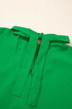 New Dear-Lover Solid Mock Neck Split Batwing Sleeve Blouse Bright Green