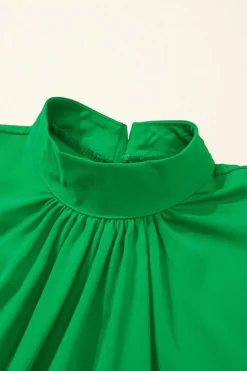New Dear-Lover Solid Mock Neck Split Batwing Sleeve Blouse Bright Green