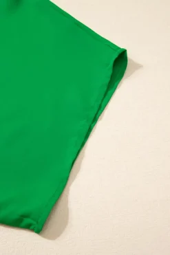 New Dear-Lover Solid Mock Neck Split Batwing Sleeve Blouse Bright Green
