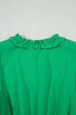 New Dear-Lover Split V Neck Elastic Waist Ruffled Dress Bright Green