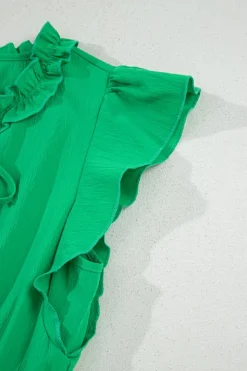 New Dear-Lover Split V Neck Elastic Waist Ruffled Dress Bright Green