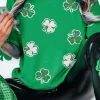New Dear-Lover St Patricks Sequined Clover Pattern T Shirt Bright Green