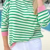Online Dear-Lover Striped Contrast Edge Long Sleeve Top Bright Green
