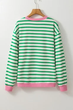 Online Dear-Lover Striped Contrast Edge Long Sleeve Top Bright Green