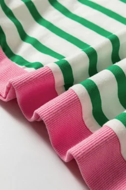 Online Dear-Lover Striped Contrast Edge Long Sleeve Top Bright Green