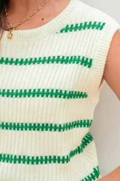 Sale Dear-Lover Striped Round Neck Casual Sweater Vest Bright Green