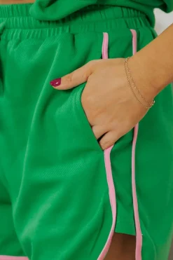 Best Dear-Lover Two Tone Contrast Textured Crewneck Tee and Shorts Set Bright Green