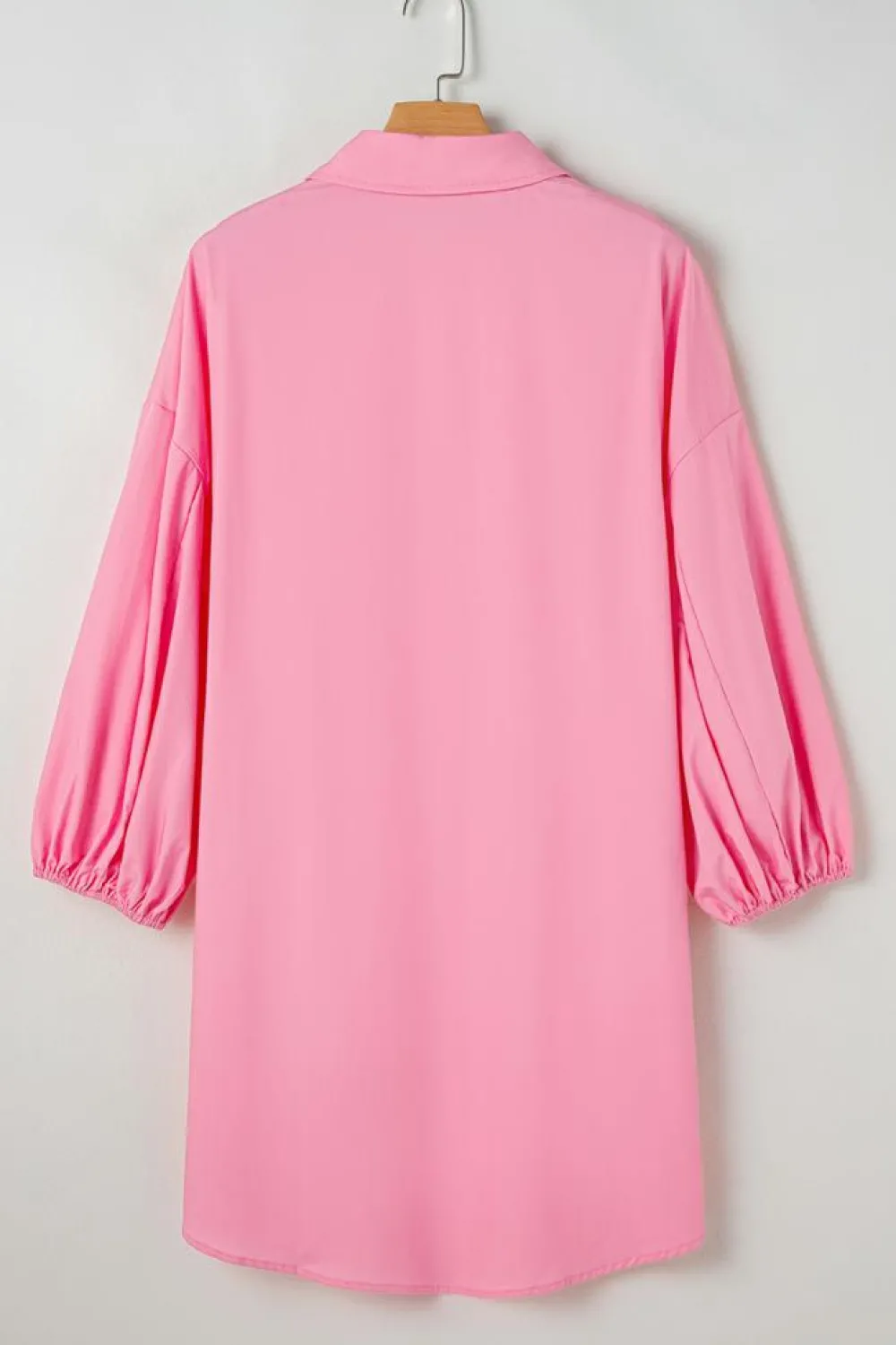 Sale Dear-Lover Balloon Sleeve Button Up Mini Shirt Dress Bright Pink