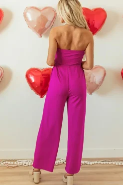 Best Dear-Lover Bowknot Strapless Wide Leg Jumpsuit Bright Pink