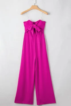 Best Dear-Lover Bowknot Strapless Wide Leg Jumpsuit Bright Pink