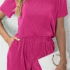 Fashion Dear-Lover Casual Pleated Short Two-piece Set Bright Pink