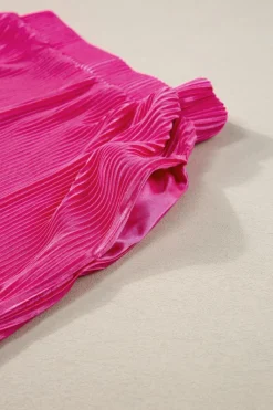 Fashion Dear-Lover Casual Pleated Short Two-piece Set Bright Pink
