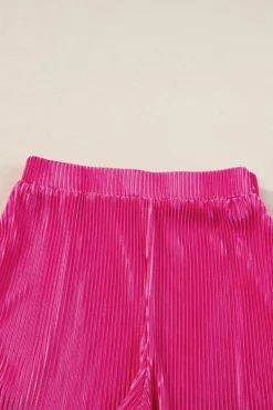Fashion Dear-Lover Casual Pleated Short Two-piece Set Bright Pink