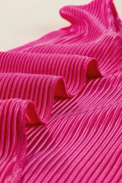 Fashion Dear-Lover Casual Pleated Short Two-piece Set Bright Pink
