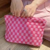 Online Dear-Lover Checkered Print Cosmetic Bag Bright Pink