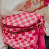 Sale Dear-Lover Checkered Print Wide Strap Large Crossbody Bag Bright Pink