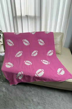Best Dear-Lover Color Block Rugby Football Pattern Fleece Blanket 127*152cm Bright Pink
