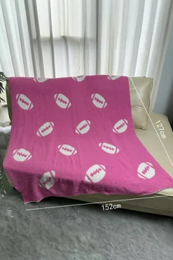 Best Dear-Lover Color Block Rugby Football Pattern Fleece Blanket 127*152cm Bright Pink