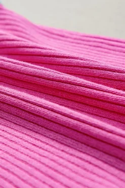 Clearance Dear-Lover Colorblock Edge Ribbed Knit U Neck Tank Top Bright Pink