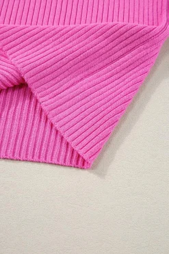 Clearance Dear-Lover Colorblock Edge Ribbed Knit U Neck Tank Top Bright Pink