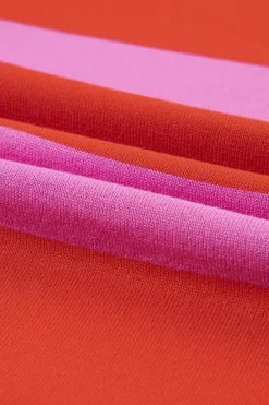 Sale Dear-Lover Colorblock Striped Knitted T shirt Bright Pink