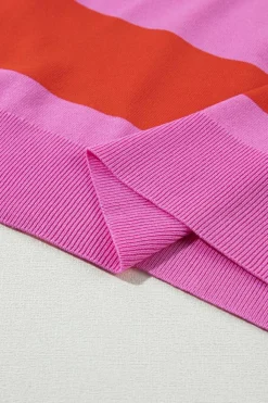 Sale Dear-Lover Colorblock Striped Knitted T shirt Bright Pink