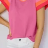 Clearance Dear-Lover Contrast Flutter Sleeves Knitted Sweater T Shirt Bright Pink