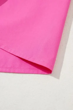 Hot Dear-Lover Contrast Scallop Trim Layered Short Sleeve V Neck Blouse Bright Pink