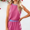 Hot Dear-Lover Corded Contrast Trim Sleeveless Top and Shorts Set Bright Pink