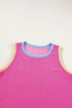 Hot Dear-Lover Corded Contrast Trim Sleeveless Top and Shorts Set Bright Pink