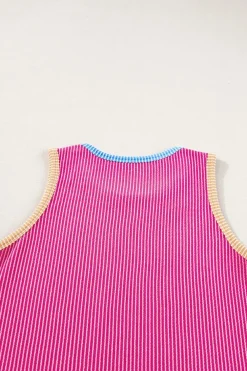 Hot Dear-Lover Corded Contrast Trim Sleeveless Top and Shorts Set Bright Pink