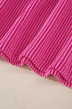 Best Dear-Lover Corded Contrast Edge Drop Shoulder Long Sleeve Top Bright Pink