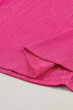 Discount Dear-Lover Crinkled V Neck Wide Sleeve T-shirt Bright Pink
