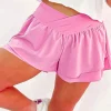 Best Dear-Lover Crossed Waist Tiered Flowy Shorts Bright Pink