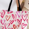 Best Dear-Lover Heart Shape Print Canvas Large Tote Bag Bright Pink