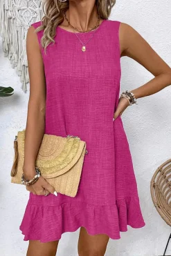 Hot Dear-Lover Knot Scoop Back Ruffle Hem Sleeveless Mini Dress Bright Pink